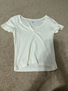 Brandy Melville White Short Sleeve Scoop Neck Henley Tee